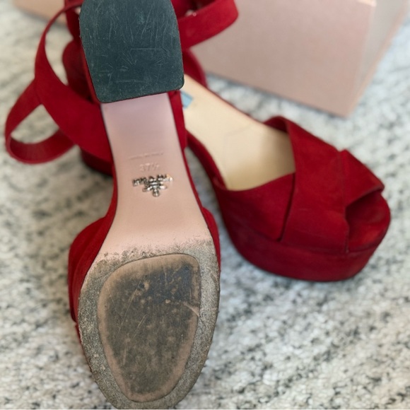 Prada Suede Red Platform Sandals - Picture 8 of 10